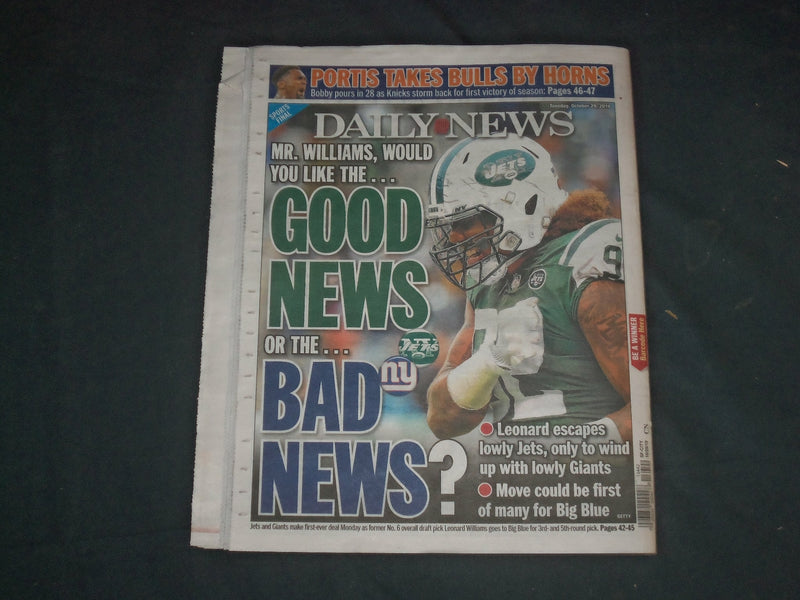 2019 OCTOBER 29 NEW YORK DAILY NEWS NEWSPAPER - N.Y. GIANTS & N.Y. JETS TRADE