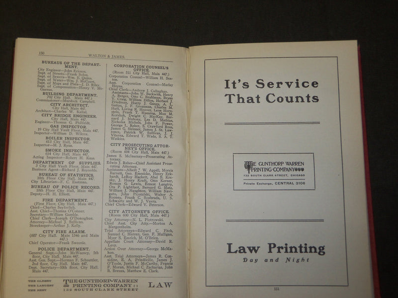 1912-1913 WALTON'S LEGAL DIRECTORY FOR CHICAGO BOOK - 10TH ANNUAL EDN - KD 5200
