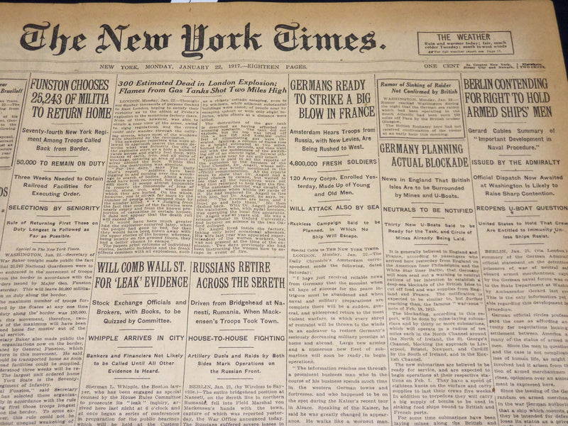 1917 JANUARY 22 NEW YORK TIMES - GERMANY PLANNING ACTUAL BLOCKADE - NT 8754