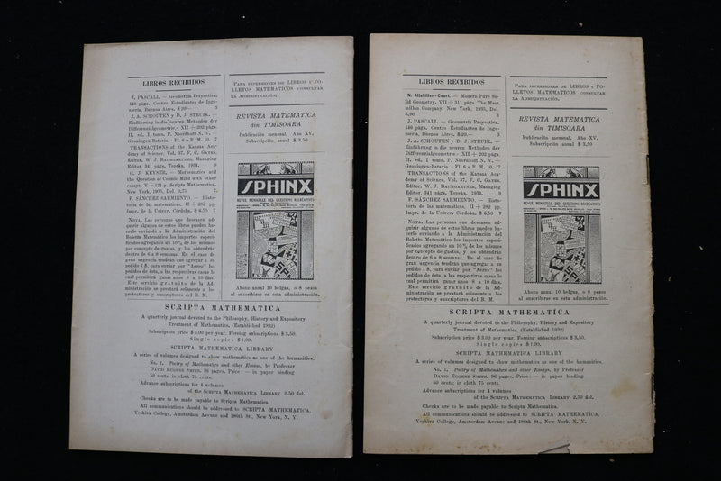 1935 BOLETIN MATEMATICO SOFTCOVER BOOKS -LOT OF 2- BUENOS AIRES-SPANISH - K 2238