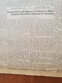 1921 NOV 1 NEW YORK TIMES-SERGEANT WOODTILL TO BE BEARER OF UNKOWN'S BODY-NT8028