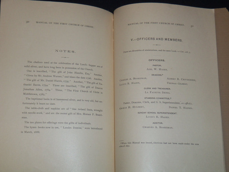 1892 FIRST CHURCH OF CHRIST MANUAL - MIDDLETOWN, CONNECTICUT - K 2061