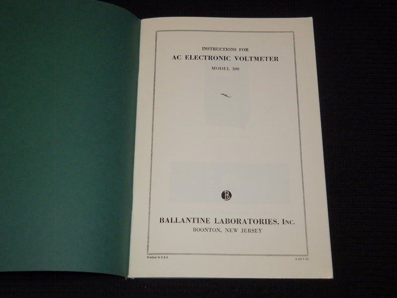 1965 INSTRUCTIONS FOR AC ELECTRONIC VOLTMETER MODEL 300 - BOONTON NJ - J 7577