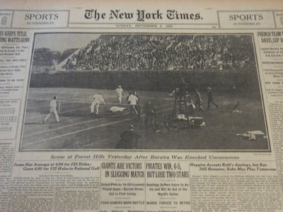 1925 SEPTEMBER 6 NEW YORK TIMES - JONES KEEPS TITLE BOROTRA UNCONSCIOUS- NT 6488