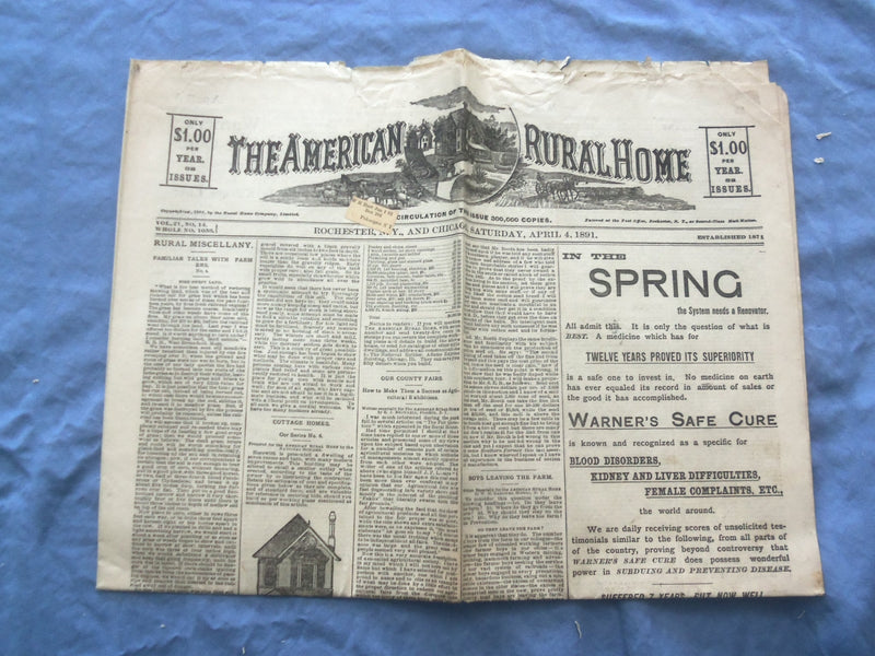 1891 THE AMERICAN RURAL HOME NEWSPAPER - LOT OF 7 - ROCHESTER, NEW YORK - NP 842
