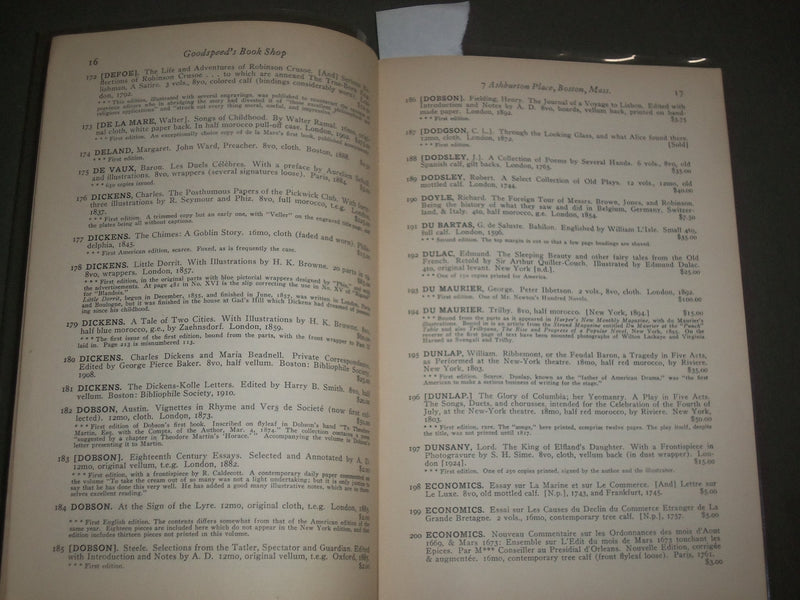 1930'S GOODSPEED'S CATALOGUE NO. 199 - RARE BOOKS - BOSTON MA - J 2640