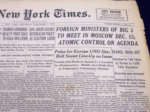 1945 DEC 8 NEW YORK TIMES - FOREIGN MINISTERS OF BIG 3 TO MEET IN MOSCOW- NT 252