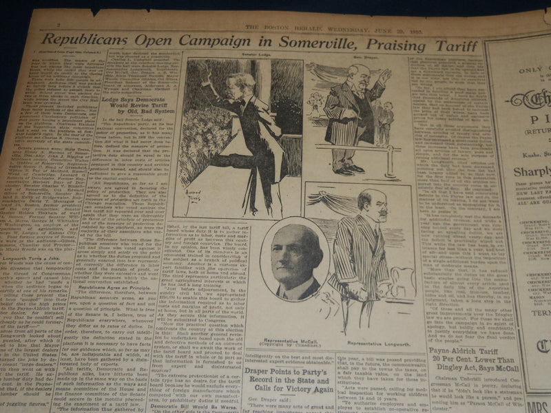 1910 JUNE 29 THE BOSTON HERALD - COLONEL ROOSEVELT HERE - TAFT ON WAY - BH 340