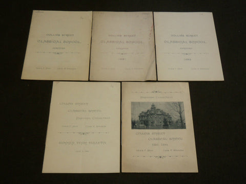 1890-1894 COLLINS ST. CLASSICAL SCHOOL PROGRAM LOT OF 5 - HARTFORD - J 6199