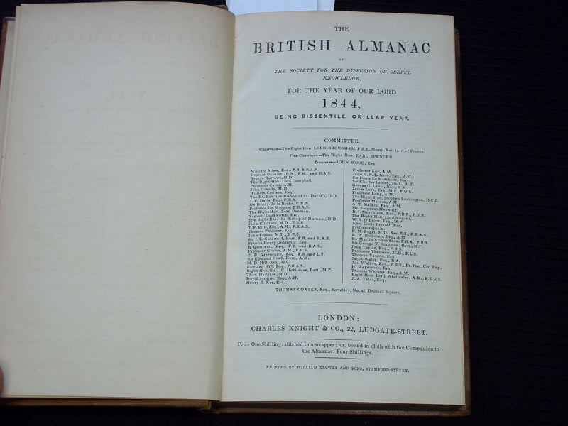 1844 THE BRITISH ALMANAC AND COMPANION VOLUME - LONDON - KD 7589