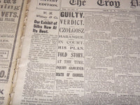 1901 SEPT THE TROY DAILY TIMES NEWSPAPER LOT OF 4 - CZOLGOSZ TRIAL - NP 1426C