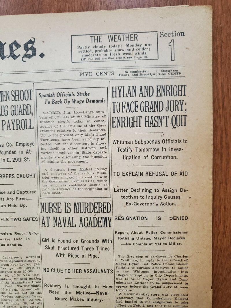 1921 JANUARY 16 NEW YORK TIMES - HYLAN AND ENRIGHT FACE GRAND JURY - NT 8095