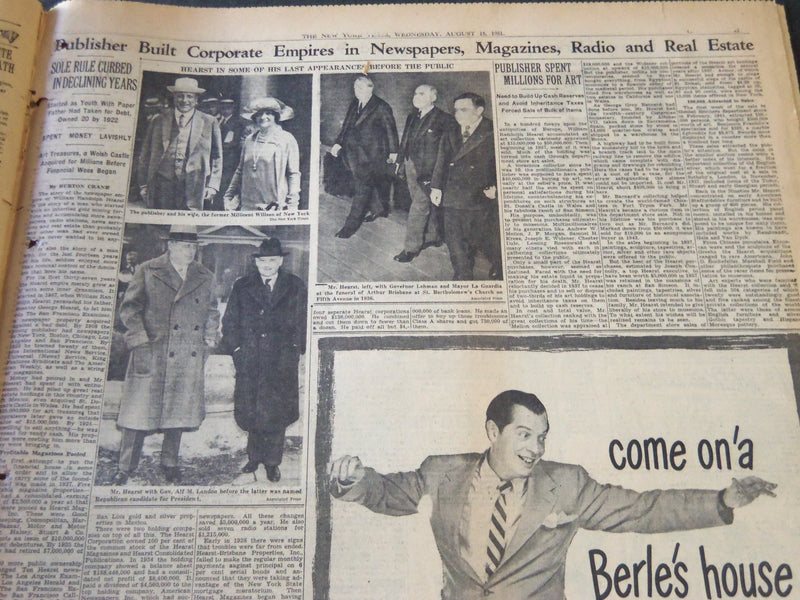 1951 AUGUST 15 NEW YORK TIMES - WILLIAM RANDOLPH HEARST DIES AT 88 - NT 5839