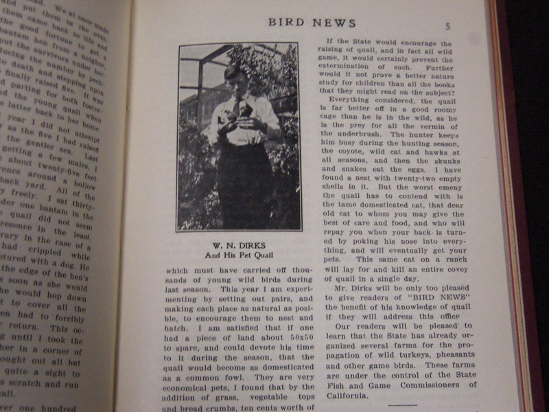 1909 BIRD NEWS BOUND VOLUME NO. 1 - AGRICULTURAL SOCIETY OF CALIFORNIA - KD 5777