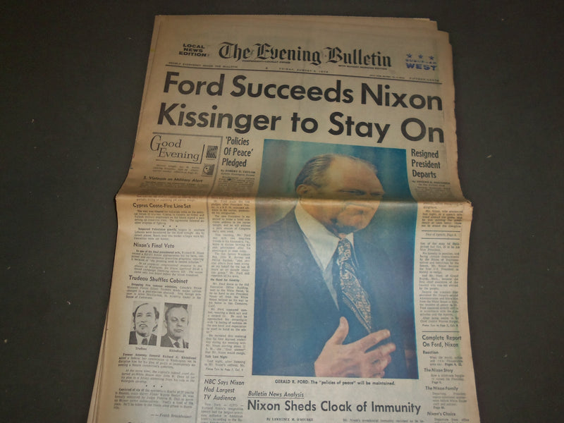 1974 AUG 9 PHILADELPHIA EVENING BULLETIN NEWSPAPER - FORD INAUGURATION - NP 3178