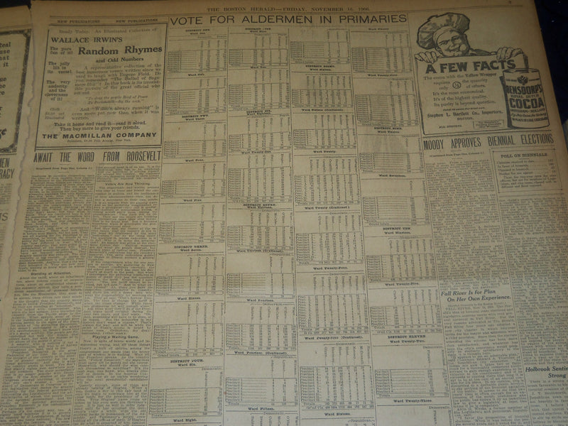 1906 NOVEMBER 16 THE BOSTON HERALD - BOSTON PRIMARIES FURNISH SURPRISES - BH 135