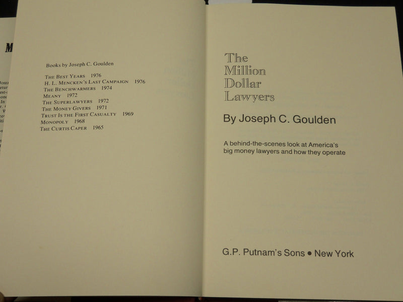1978 THE MILLION DOLLAR LAWYERS BOOK INSCRIBED BY JOSEPH C. GOULDEN - D 438