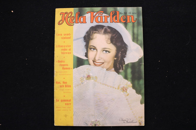1937 AUGUST 11 HELA VARLDEN MAGAZINE - OLIVIA DE HAVILLAND COVER - E 25917