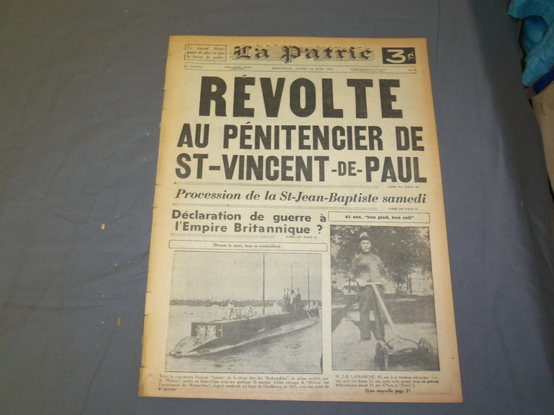 1939 JUNE 19 LA PATRIE NEWSPAPER-FRENCH -REVOLTE AU PENITENCIER DE ST-VIN-FR1968