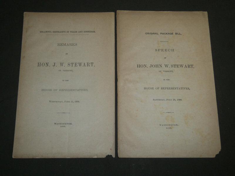 1890 HON. JOHN W. STEWART OF VERMONT SPEECH BOOK LOT OF 2 - J 4692