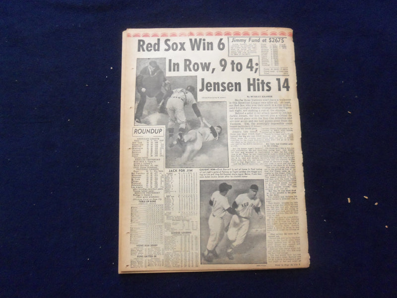 1958 JUNE 10 BOSTON RECORD AMERICAN NEWSPAPER -GOLDFINE THREAT TO SOLONS-NP 6275