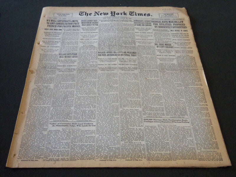 1930 MARCH 29 NEW YORK TIMES - IRISH CABINET OUT MOVE FOR DE VALERA - NT 5691