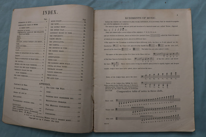 1890 OTTO LANGEY'S TUTORS CLARINET & SLIDE TROMBONE- LOT OF 2- SOFTCOVER- K 3384