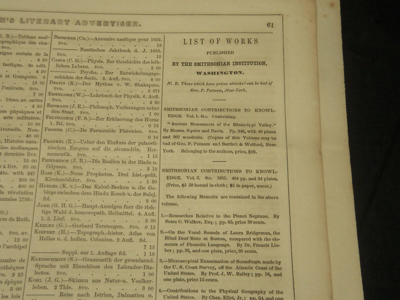 1851 OCTOBER 15 NORTON'S LITERARY ADVERTISER NEWSPAPER -VOLUME 1 NO. 6 - NP 4383