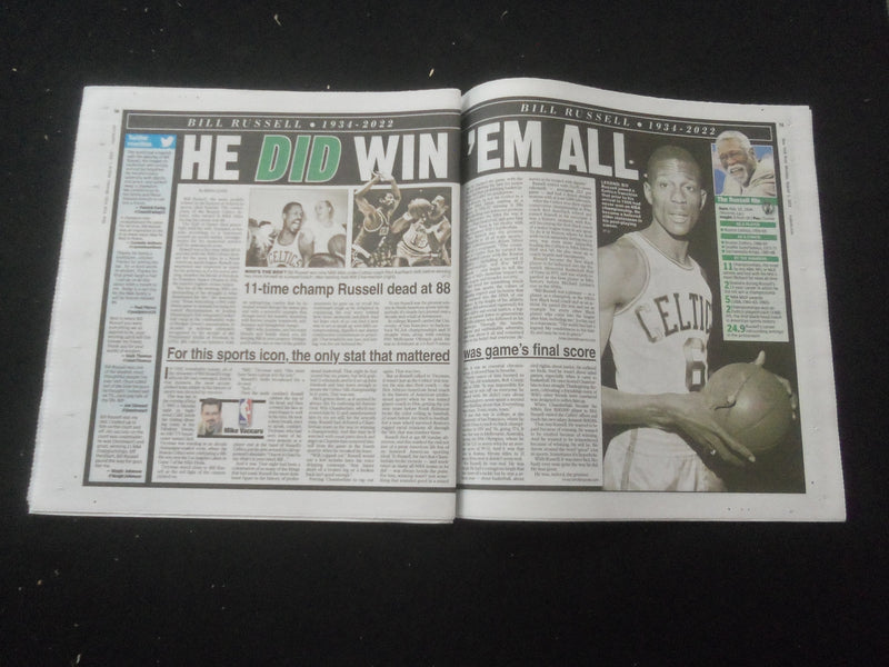 2022 AUGUST 1 NEW YORK POST NEWSPAPER - BILL RUSSELL DIED (1934-2022)