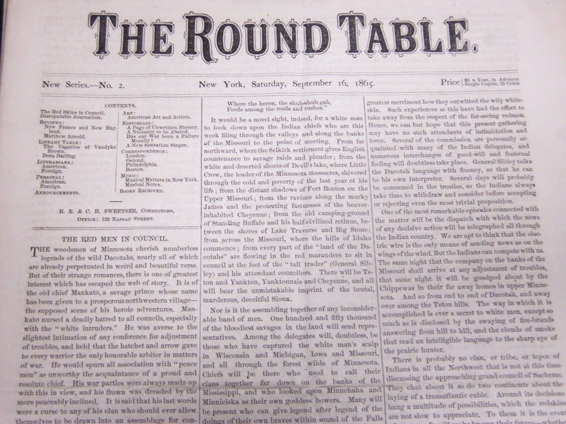 1865 THE ROUND TABLE NEWSPAPER LOT OF 14 - GREAT ARTICLES - NP 1848