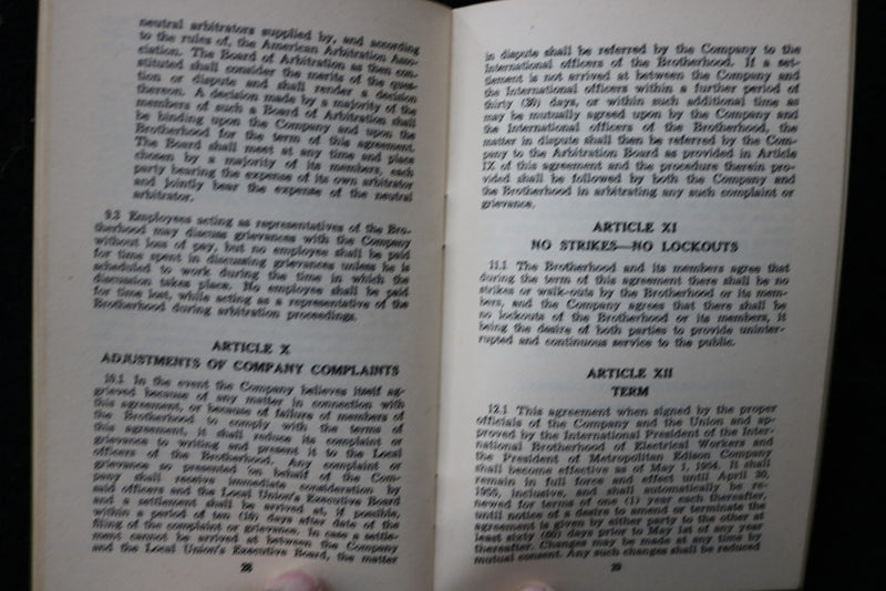 1954 METROPOLITAN EDISON COMPANY - ELECTRICAL WORKERS AGREEMENT - K 3533