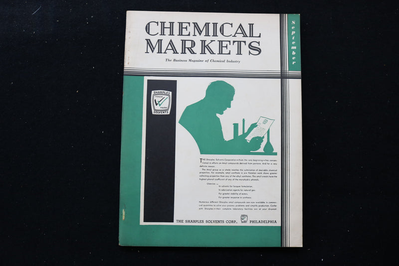 1933 SEPTEMBER CHEMICAL MARKETS MAGAZINE - SHAPLES SOLVENTS COVER - SP 6258U