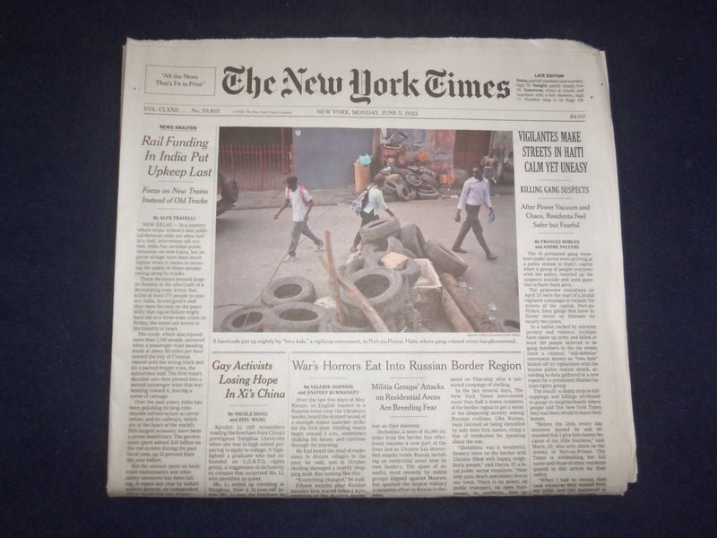 2023 JUNE 5 NEW YORK TIMES - VIGILANTES MAKE STREETS IN HAITI CALM YET UNEASY