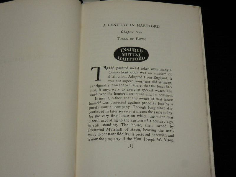 1931 A CENTURY IN HARTFORD MUTUAL INSURANCE COMPANY HISTORY BOOK - KD 7398