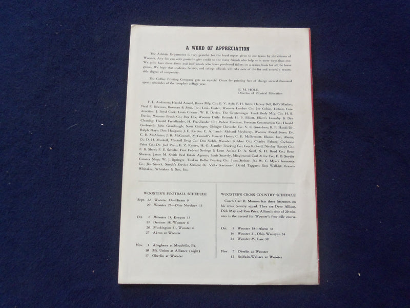 1951 OCTOBER 27 HIGH SCHOOL FOOTBALL PROGRAM - AKRON VS. WOOSTER - J 8450