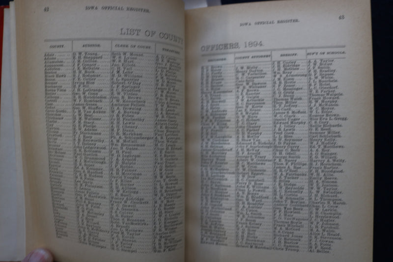1894 IOWA OFFICIAL REGISTER - HARDCOVER BOOK - K 1767