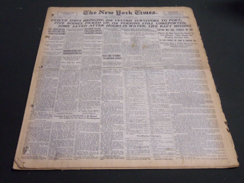 1928 NOVEMBER 14 NEW YORK TIMES - 206 VESTRIS SURVIVORS TO PORT - NT 6904