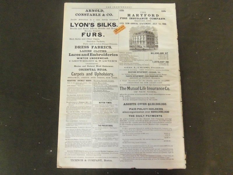 1888 DEC 6 THE INDEPENDENT MAGAZINE - 40TH ANNIVERSARY - GREAT ADS - NP 1513