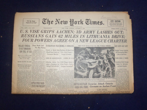 1944 OCT 9 NEW YORK TIMES - U.S. VISE GRIPS AACHEN; 3D ARMY LASHES OUT - NP 6636