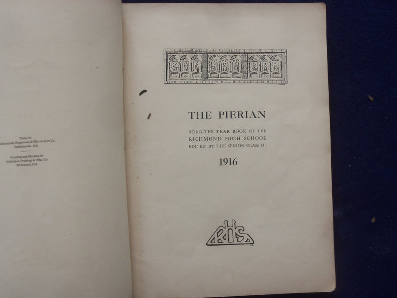 1916 PIERIAN RICHMOND HIGH SCHOOL YEARBOOK - RICHMOND, INDIANA - YB 1925W
