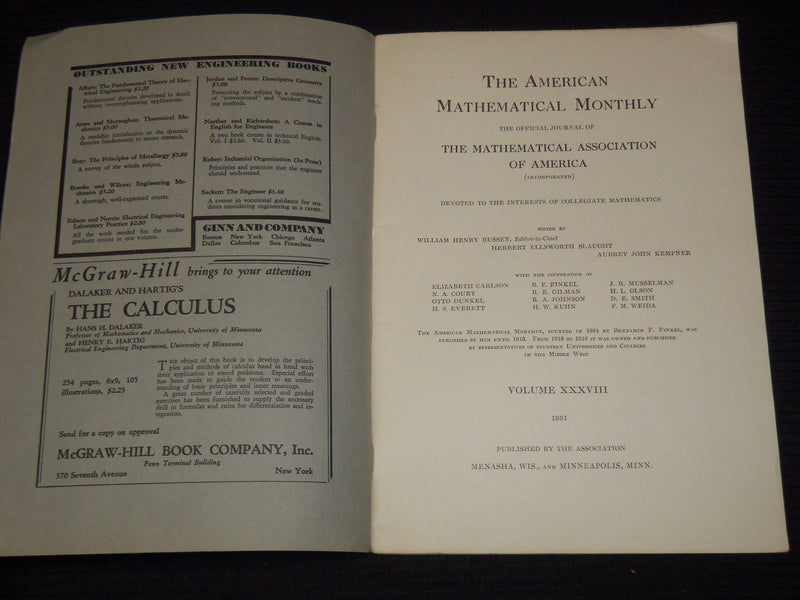 1931 THE AMERICAN MATHEMATICAL MONTHLY MAGAZINE LOT OF 5 ISSUES - WR 277J