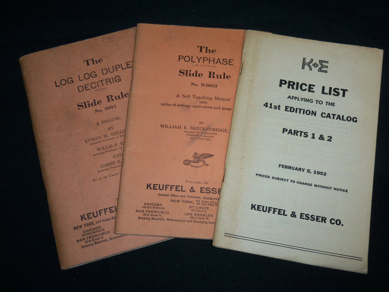 1944-1945 KEUFFEL & ESSER SLIDE RULE MANUALS & PRICELIST LOT OF 3 - J 6746