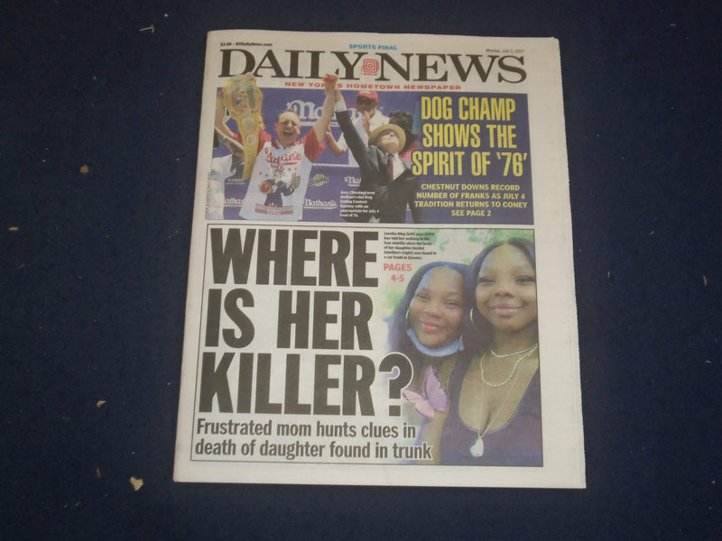 2021 JULY 5 NEW YORK DAILY NEWS NEWSPAPER - JOEY CHESTNUT EATS 76 HOT DOGS