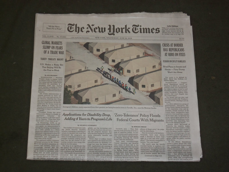 2018 JUNE 20 NEW YORK TIMES - CRISIS AT BOARDER - GLOBAL MARKETS SLUMP