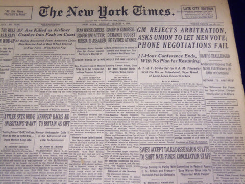 1946 MARCH 4 NEW YORK TIMES - GM REJECTS ARBITRATION - NT 3454