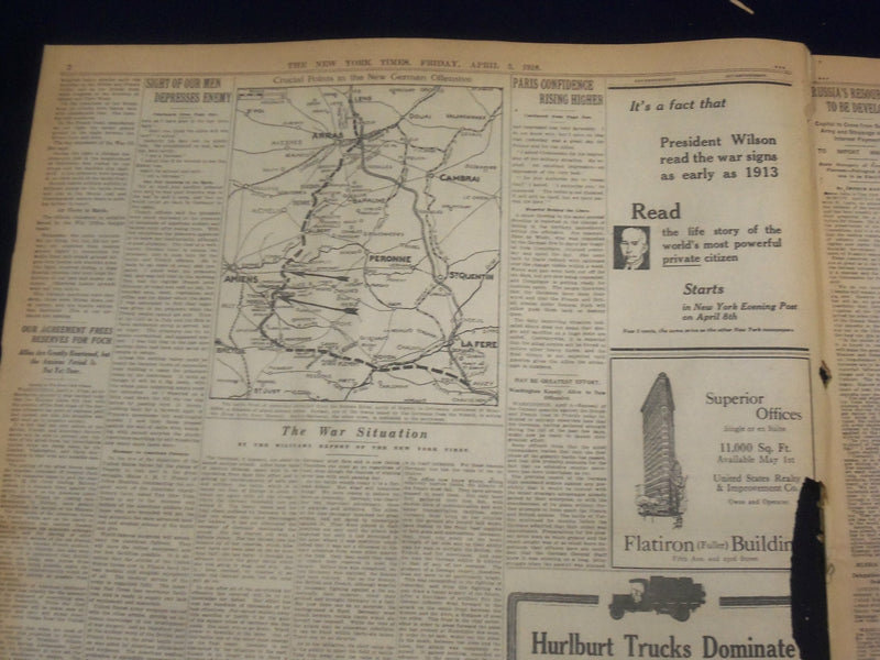1918 APRIL 5 NEW YORK TIMES - AMERICANS IN NEW SECTOR NEAR VERDUN - NT 8202