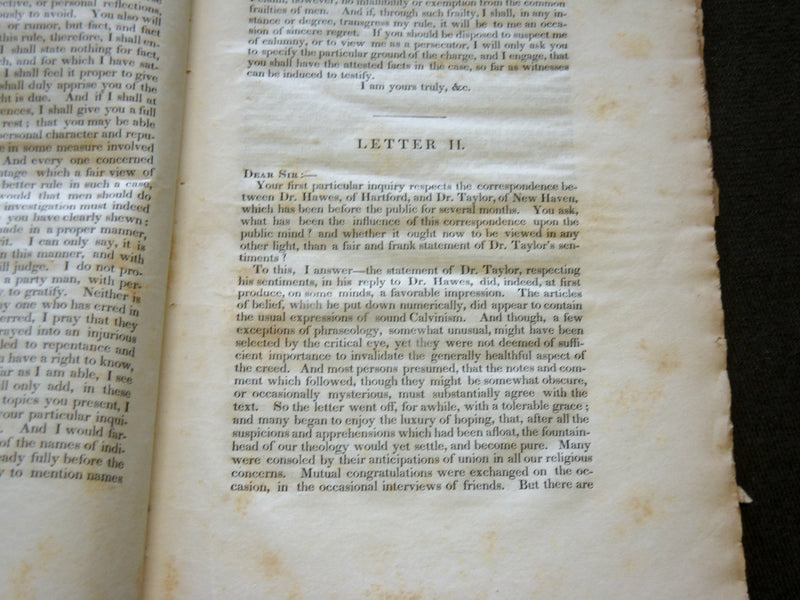 1832 CONNECTICUT THEOLOGICAL SPECULATIONS LETTERS BY AN EDWARDEAN - J 6172