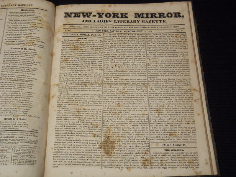1824-1825 NEW YORK MIRROR AND LADIES GAZETTE BOUND VOLUME NO. 2 - KD 4675L