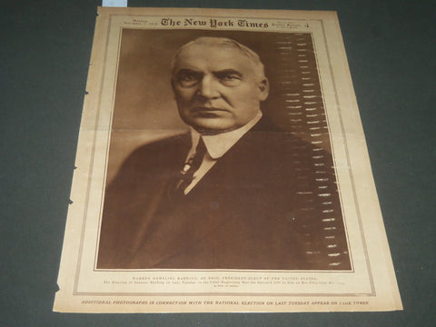 1920 NOV 7 NEW YORK TIMES ROTO SECTION - WARREN G. HARDING PRESIDENT - NT 7107