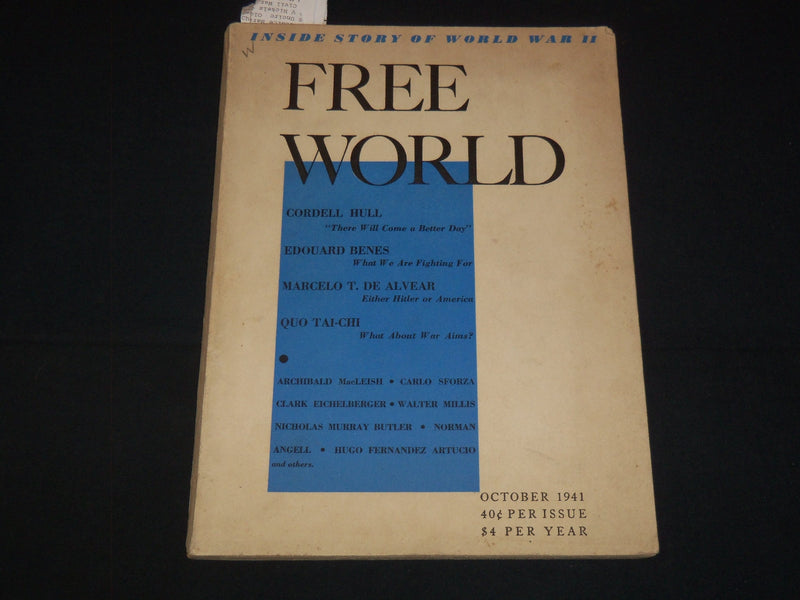 1941 OCTOBER FREE WORLD MAGAZINE - VOLUME 1 NO. 1 - HULL - MACLEISH - K 2052